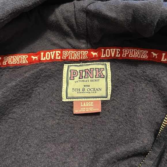 PINK VS With 5th & Ocean Red Sox Full Zip Navy Sequin Graphic Hoodie - Picture 4 of 9